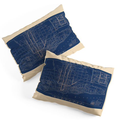 Society6 Design Studio Chicago Elevated Map 1913 Blue Pillow Shams