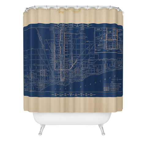 Society6 Design Studio Chicago Elevated Map 1913 Blue Shower Curtain