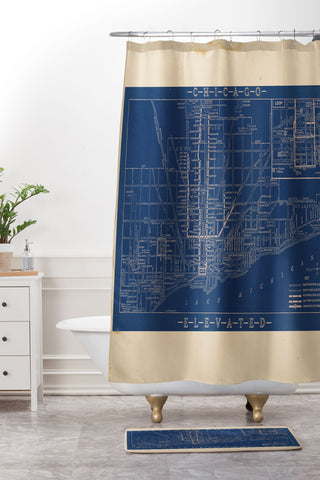 Society6 Design Studio Chicago Elevated Map 1913 Blue Shower Curtain And Mat