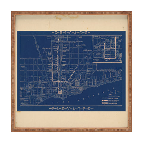 Society6 Design Studio Chicago Elevated Map 1913 Blue Square Tray