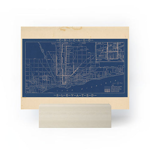 Society6 Design Studio Chicago Elevated Map 1913 Blue Mini Art Print