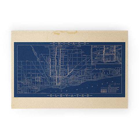 Society6 Design Studio Chicago Elevated Map 1913 Blue Welcome Mat