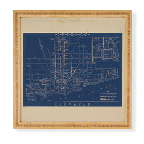 Society6 Design Studio Chicago Elevated Map 1913 Blue Framed Wall Art
