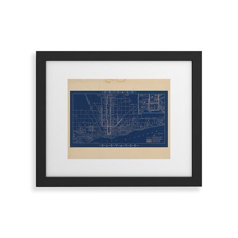 Society6 Design Studio Chicago Elevated Map 1913 Blue Framed Art Print