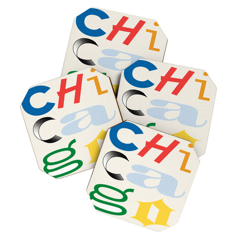 Society6 Design Studio Chicago Found Text Colors Coaster Set