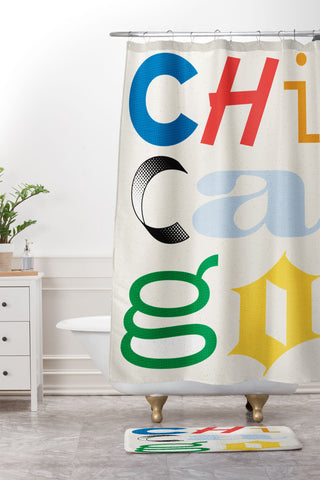Society6 Design Studio Chicago Found Text Colors Shower Curtain And Mat