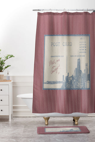 Society6 Design Studio Chicago Postcard Shower Curtain And Mat