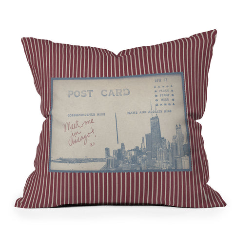 Society6 Design Studio Chicago Postcard Outdoor Throw Pillow