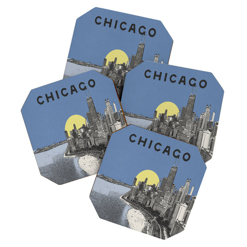 Society6 Design Studio Chicago Skyline Print Coaster Set