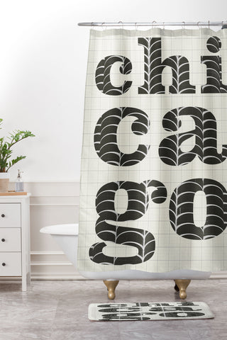 Society6 Design Studio Chicago Towers Patterned Text Shower Curtain And Mat