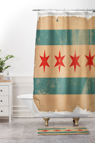 Society6 Design Studio Chicago Vintage Flag Shower Curtain And Mat