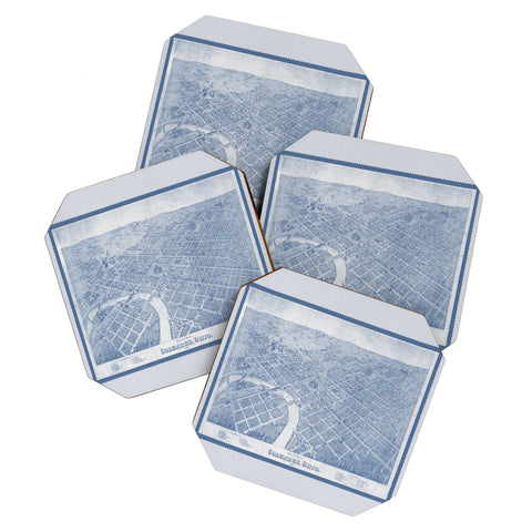 Society6 Design Studio Columbus Bird Eye View 1872 Blue Coaster Set