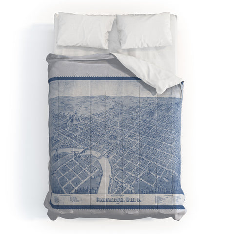 Society6 Design Studio Columbus Bird Eye View 1872 Blue Comforter