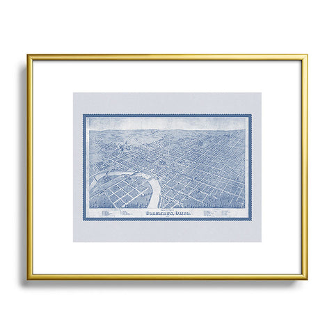Society6 Design Studio Columbus Bird Eye View 1872 Blue Metal Framed Art Print