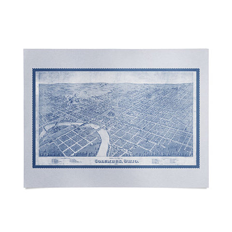 Society6 Design Studio Columbus Bird Eye View 1872 Blue Poster