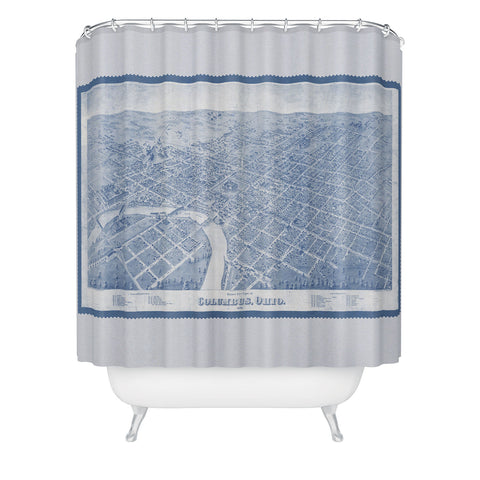 Society6 Design Studio Columbus Bird Eye View 1872 Blue Shower Curtain