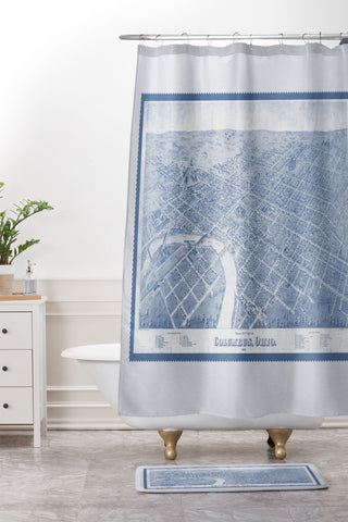 Society6 Design Studio Columbus Bird Eye View 1872 Blue Shower Curtain And Mat