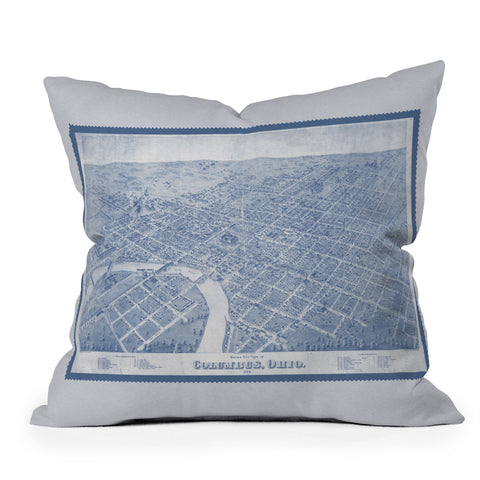 Society6 Design Studio Columbus Bird Eye View 1872 Blue Throw Pillow
