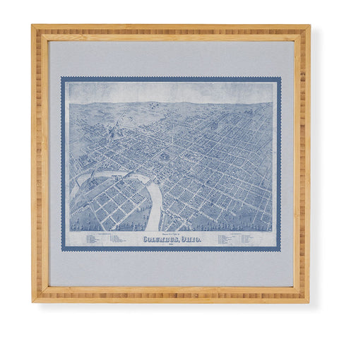 Society6 Design Studio Columbus Bird Eye View 1872 Blue Framed Wall Art