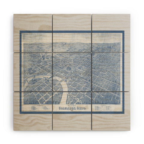 Society6 Design Studio Columbus Bird Eye View 1872 Blue Wood Wall Mural