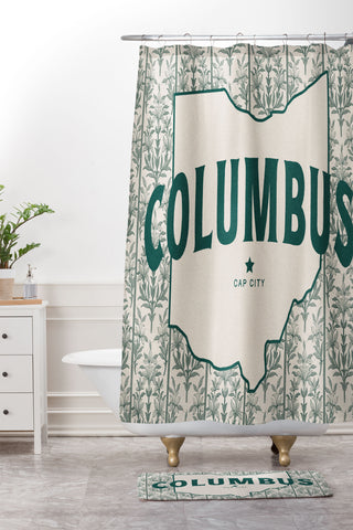 Society6 Design Studio Columbus Cap City Green Shower Curtain And Mat