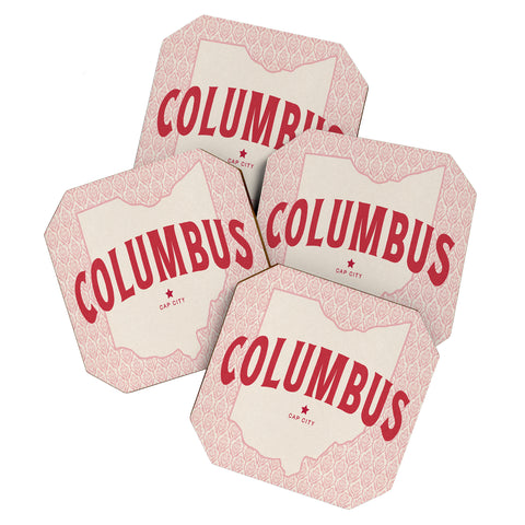 Society6 Design Studio Columbus Cap City Pink Red Coaster Set