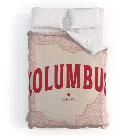 Society6 Design Studio Columbus Cap City Pink Red Duvet Cover