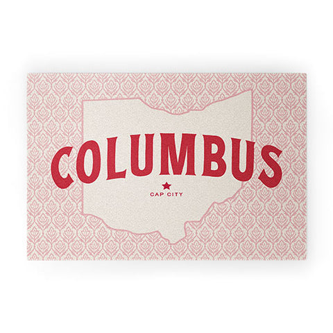 Society6 Design Studio Columbus Cap City Pink Red Welcome Mat