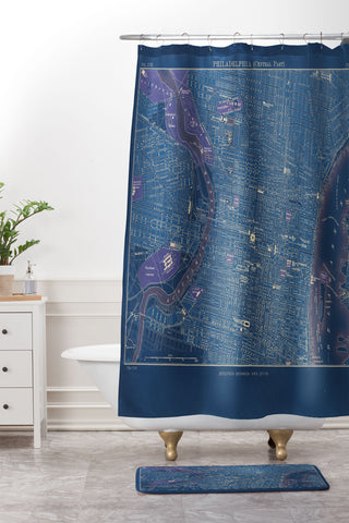 Society6 Design Studio Encyclopedia Britannica Philadelphia Map Shower Curtain And Mat