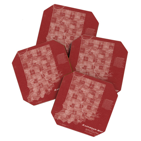 Society6 Design Studio railroad map of indiana Coaster Set