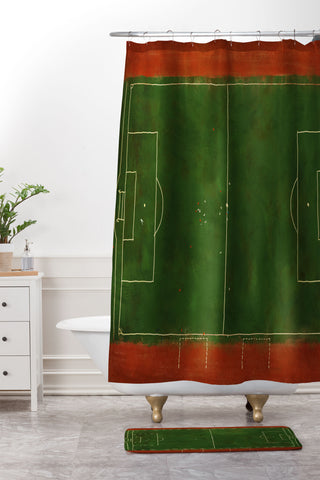 Society6 Design Studio Soccer Field Aerial Painting Shower Curtain And Mat