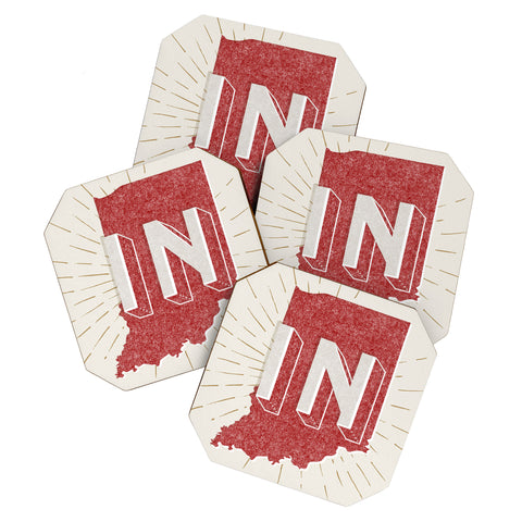 Society6 Design Studio state abbreviation prints in crimson cream Coaster Set