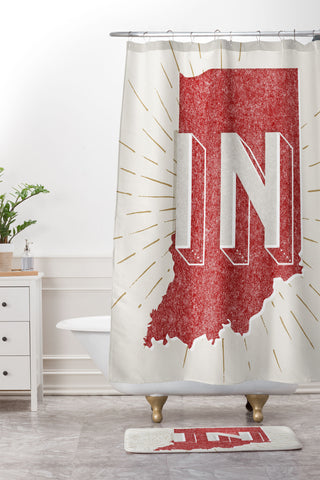 Society6 Design Studio state abbreviation prints in crimson cream Shower Curtain And Mat