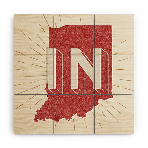 Society6 Design Studio state abbreviation prints in crimson cream Wood Wall Mural