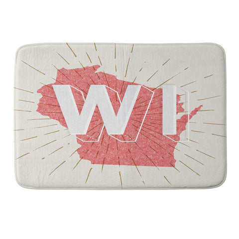 Society6 Design Studio State Abbreviation Prints WI Red Wht Memory Foam Bath Mat
