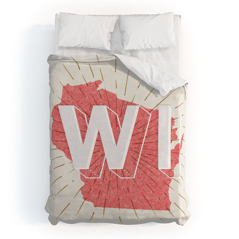 Society6 Design Studio State Abbreviation Prints WI Red Wht Duvet Cover