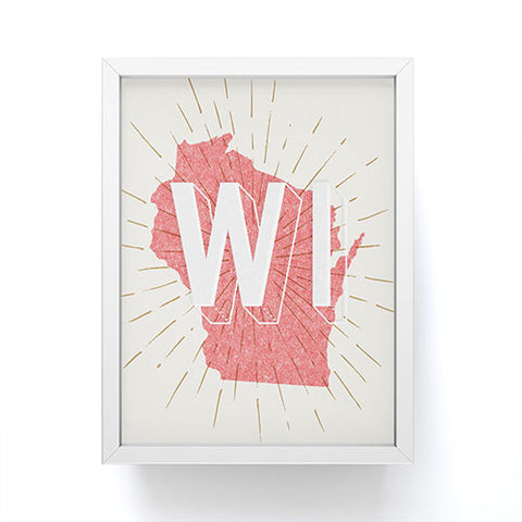 Society6 Design Studio State Abbreviation Prints WI Red Wht Framed Mini Art Print