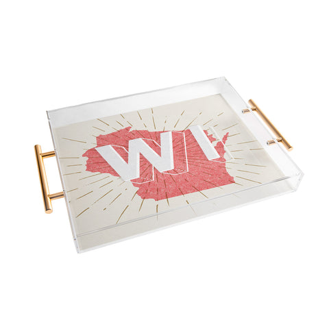 Society6 Design Studio State Abbreviation Prints WI Red Wht Acrylic Tray