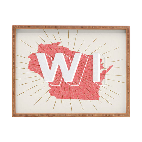 Society6 Design Studio State Abbreviation Prints WI Red Wht Rectangular Tray