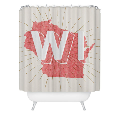Society6 Design Studio State Abbreviation Prints WI Red Wht Shower Curtain