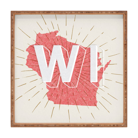 Society6 Design Studio State Abbreviation Prints WI Red Wht Square Tray