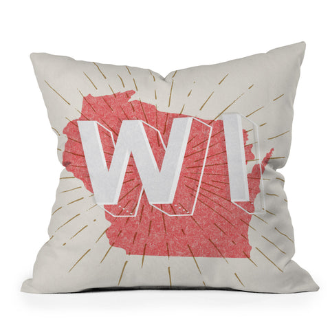 Society6 Design Studio State Abbreviation Prints WI Red Wht Outdoor Throw Pillow