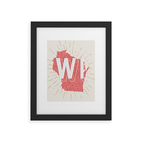 Society6 Design Studio State Abbreviation Prints WI Red Wht Framed Art Print