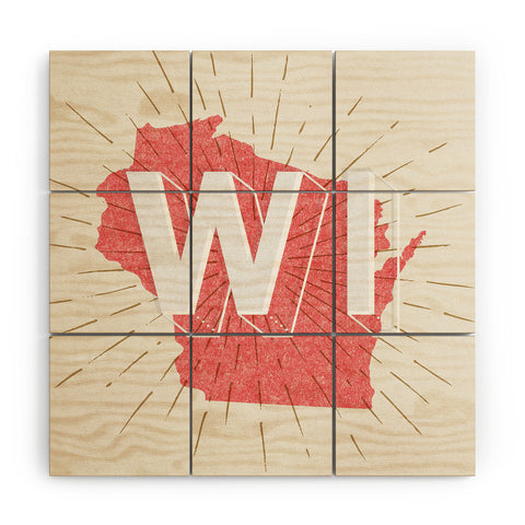 Society6 Design Studio State Abbreviation Prints WI Red Wht Wood Wall Mural