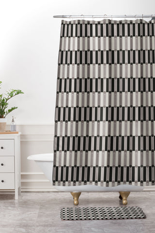 Society6 Design Studio Stripe Block Black White Shower Curtain And Mat
