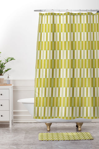 Society6 Design Studio Stripe Block Chartreuse Shower Curtain And Mat