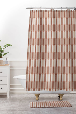 Society6 Design Studio Stripe Block Clay Pink Shower Curtain And Mat