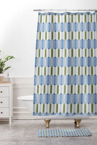 Society6 Design Studio Stripe Block Ice Water Shower Curtain And Mat