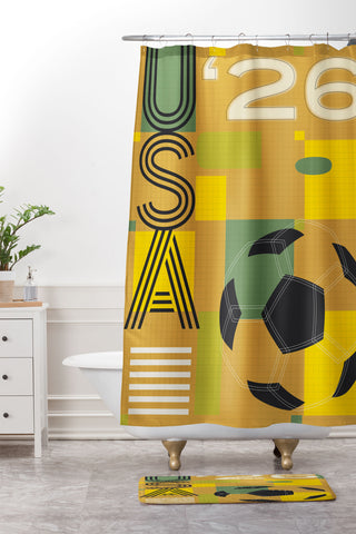 Society6 Design Studio USA 26 Soccer Poster 5 Color Shower Curtain And Mat