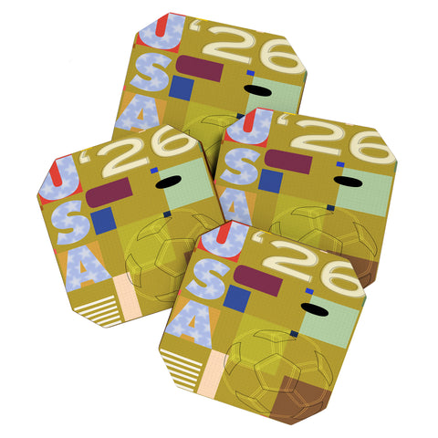 Society6 Design Studio USA 26 Soccer Poster Full Color Coaster Set